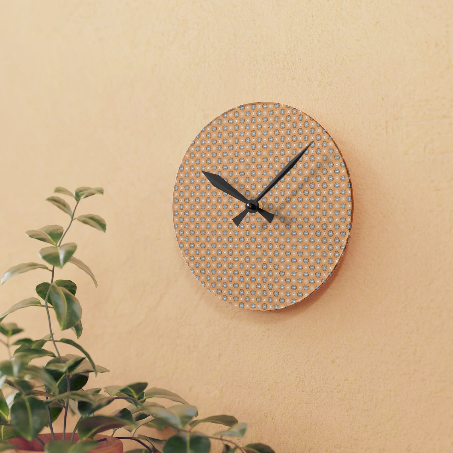 Tan Sunset Star-crossed Bodies Acrylic Round Wall Clock, 8" x 8"