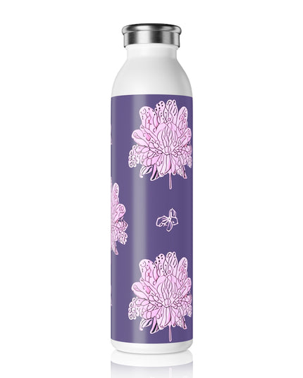 Magenta Floral Butterflies Slim Water Bottle, 20 oz White