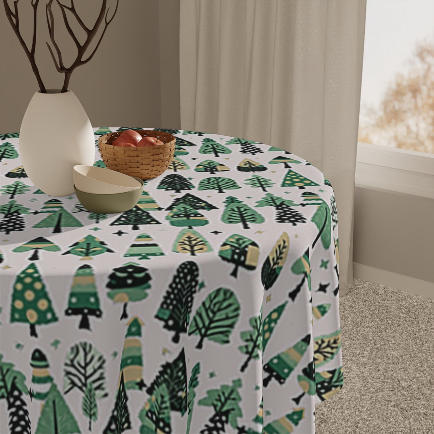 Mini Vintage Green Trees Tablecloth, 55" x 55"