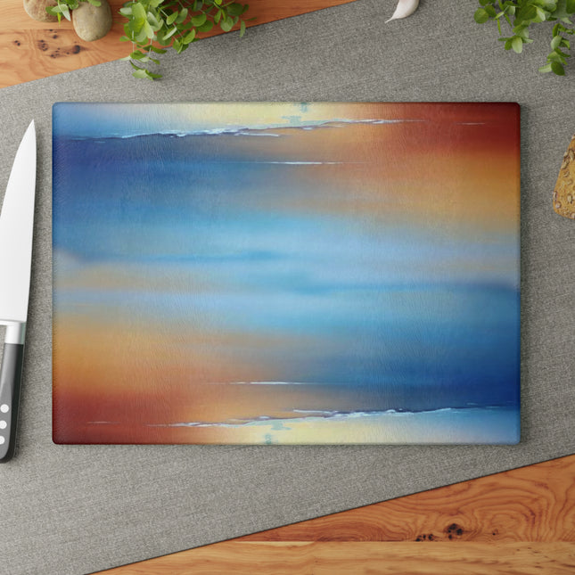 Blue Sea Red Orange Fog Glass Cutting Board, 11" x 15"