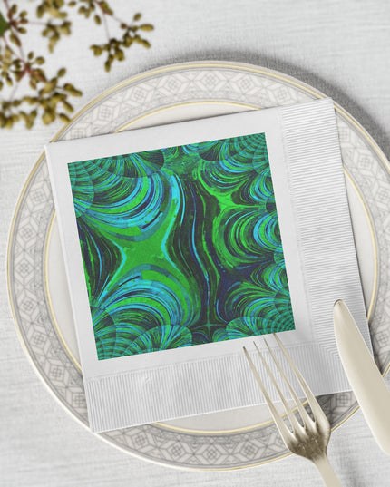 Uzi Spiral Blue Green White Coined Napkins, 6.5" x 6.5"