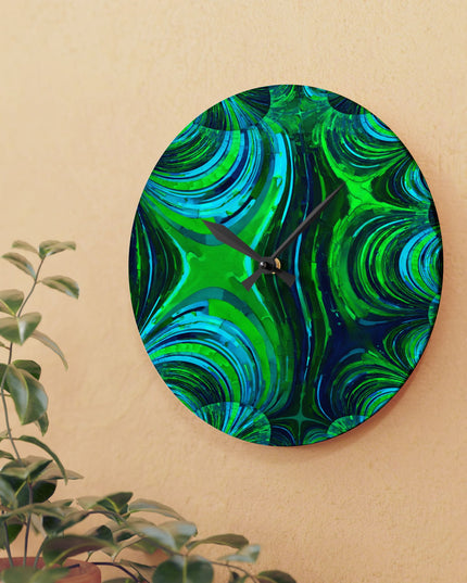 Uzi Spiral Blue Green Acrylic Wall Clock, Round or Square, 10.75" x 10.75"