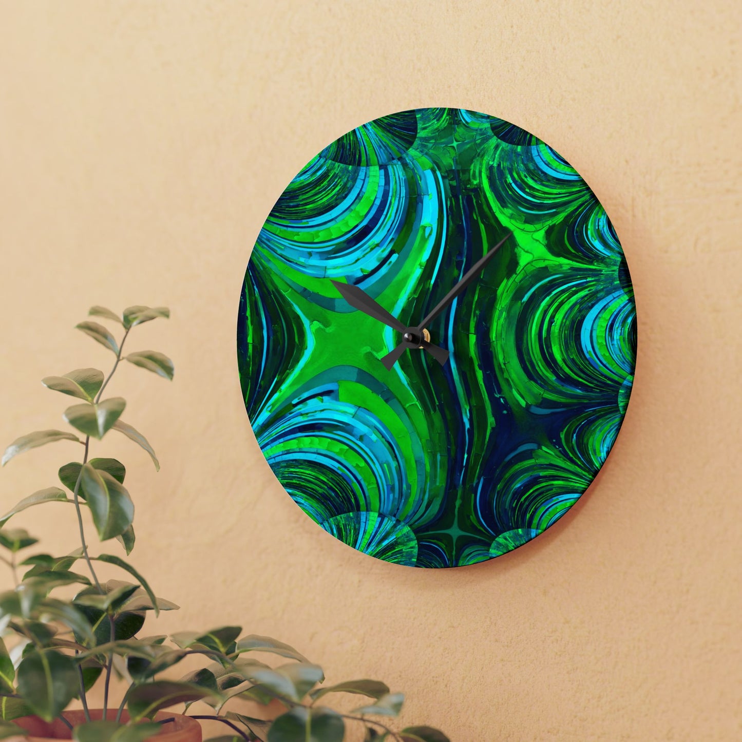 Uzi Spiral Blue Green Acrylic Wall Clock, Round or Square, 10.75" x 10.75"