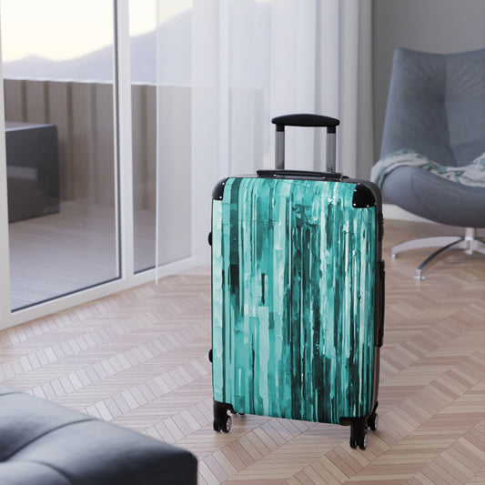 Striped Tif Medium Suitcase with built in lock, 4 double-wheels, telescopic handle, and ABS back hard-shell