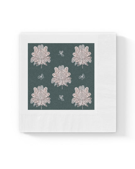 Soft White Floral Butterflies White Coined Napkins, 6.5" x 6.5"