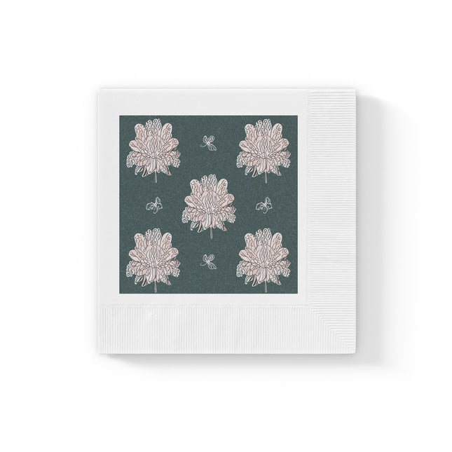 Soft White Floral Butterflies White Coined Napkins, 6.5" x 6.5"
