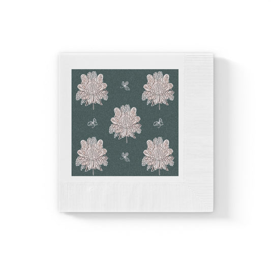 Soft White Floral Butterflies White Coined Napkins, 6.5" x 6.5"