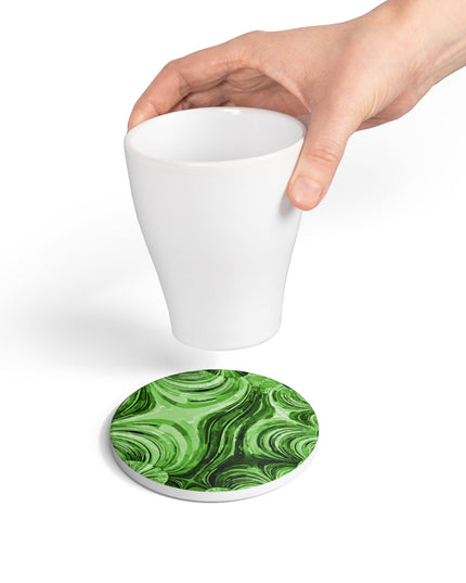Uzi Spiral Mint Pastel 4" x 4" Round Ceramic Coaster