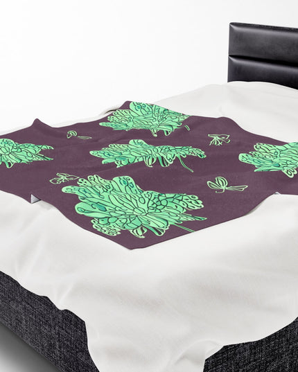 Mint Green Floral Butterflies Velveteen Plush Blanket, 50" x 60"