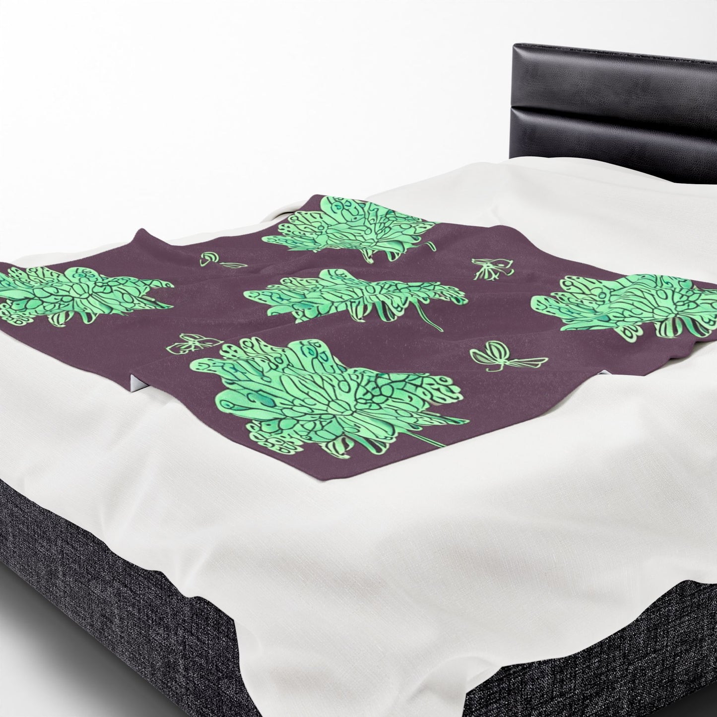 Mint Green Floral Butterflies Velveteen Plush Blanket, 50" x 60"
