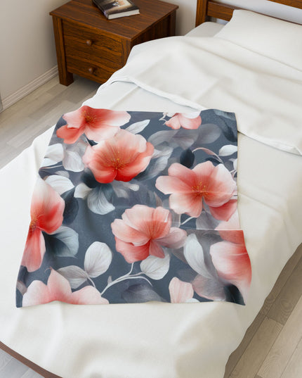 Red Blossom Floral Bunch Velveteen Plush Blanket, 30" x 40"