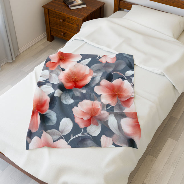 Red Blossom Floral Bunch Velveteen Plush Blanket, 30" x 40"