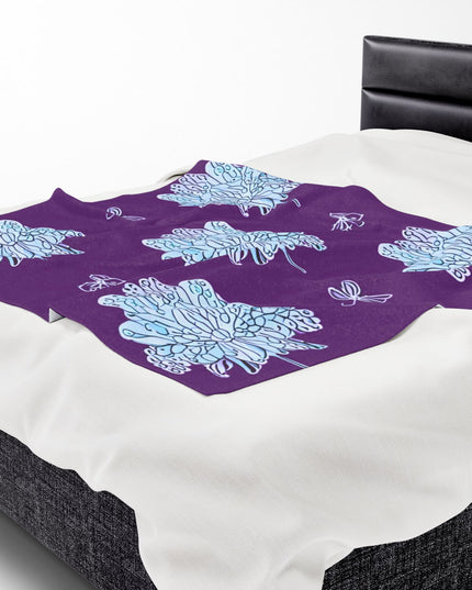 Blue Floral Butterflies Velveteen Plush Blanket, 50" x 60"
