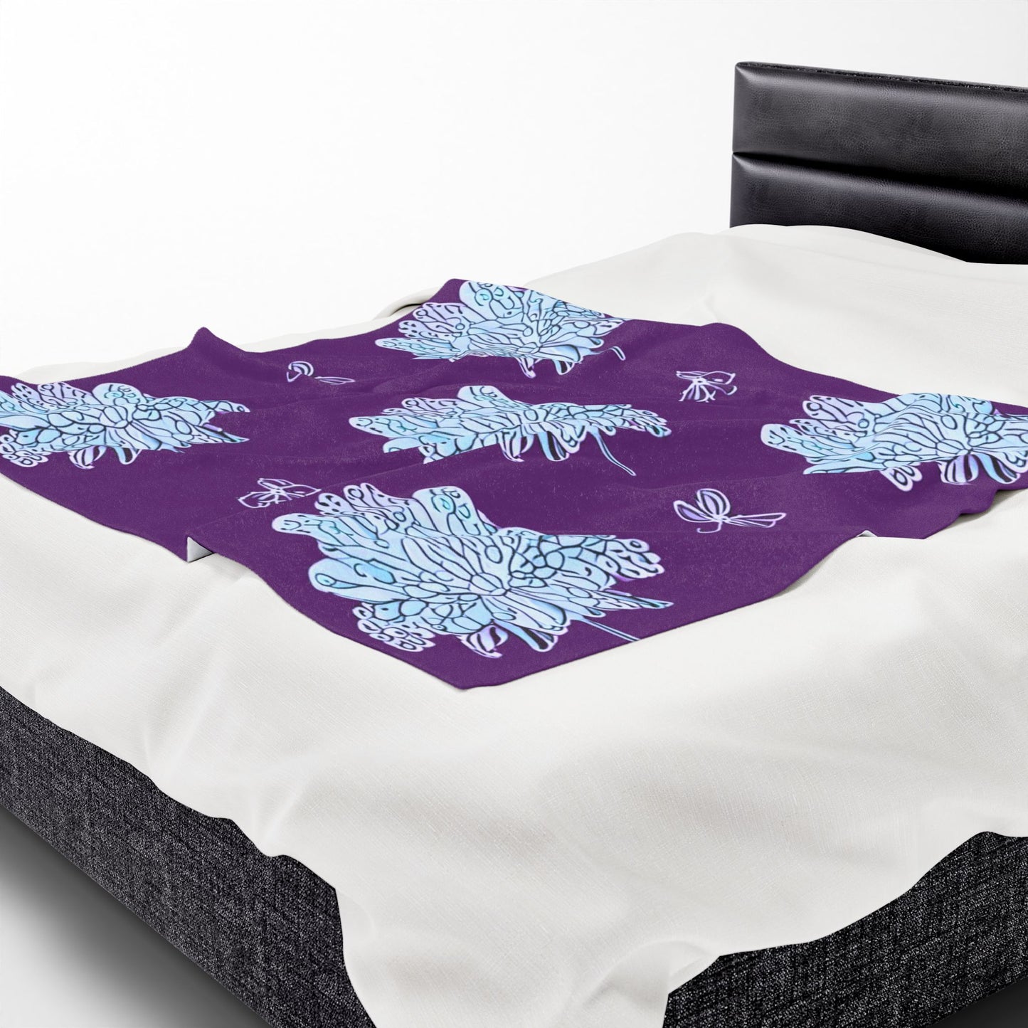 Blue Floral Butterflies Velveteen Plush Blanket, 50" x 60"