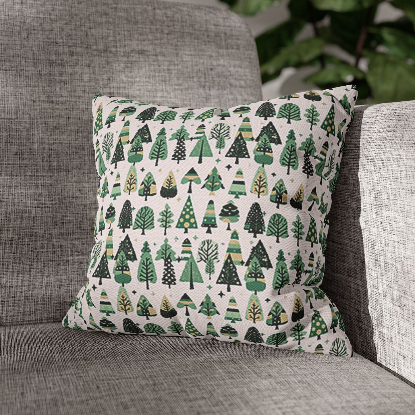 Mini Vintage Green Trees Spun Polyester Square Pillowcase, 14" x 14"
