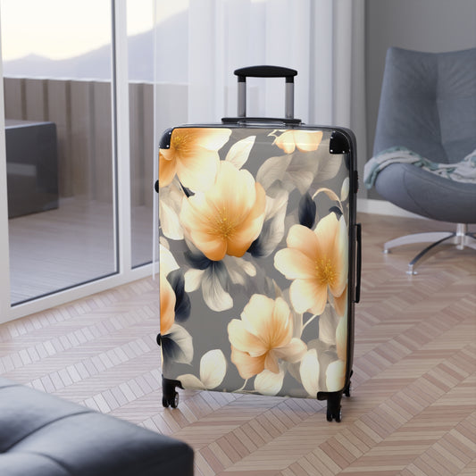 Soft Blossom Floral Bunch Large Suitcase with built in lock, 4 double-wheels, telescopic handle, and ABS back hard-shell
