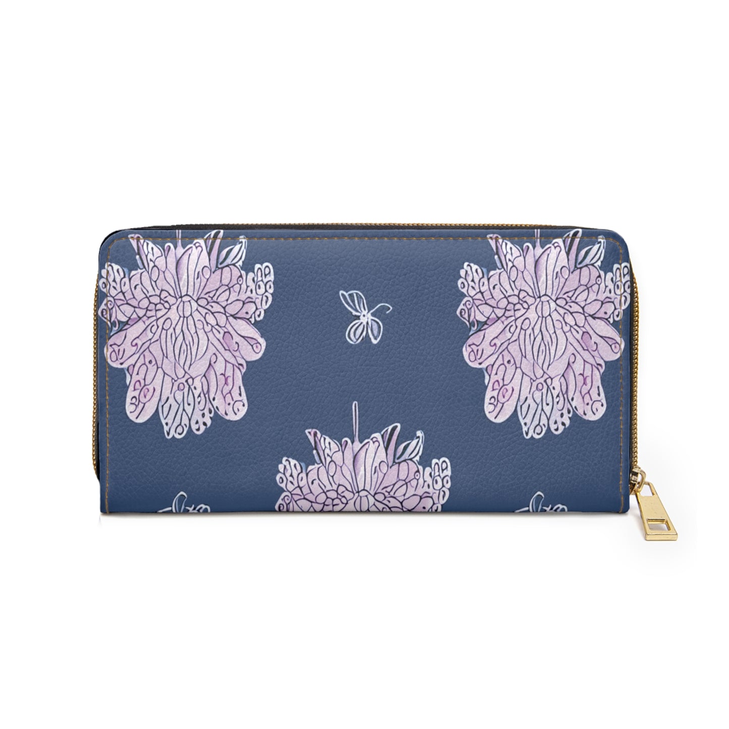 Purple White Floral Butterflies Elegant Abstract Zipper Wallet - Stylish & Functional Accessory for Everyday Use