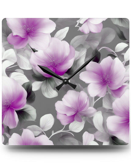 Purple Blossom Floral Bunch Acrylic Wall Clock, Round or Square, 10.75" x 10.75"
