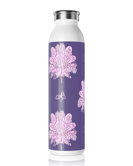 Magenta Floral Butterflies Slim Water Bottle, 20 oz White