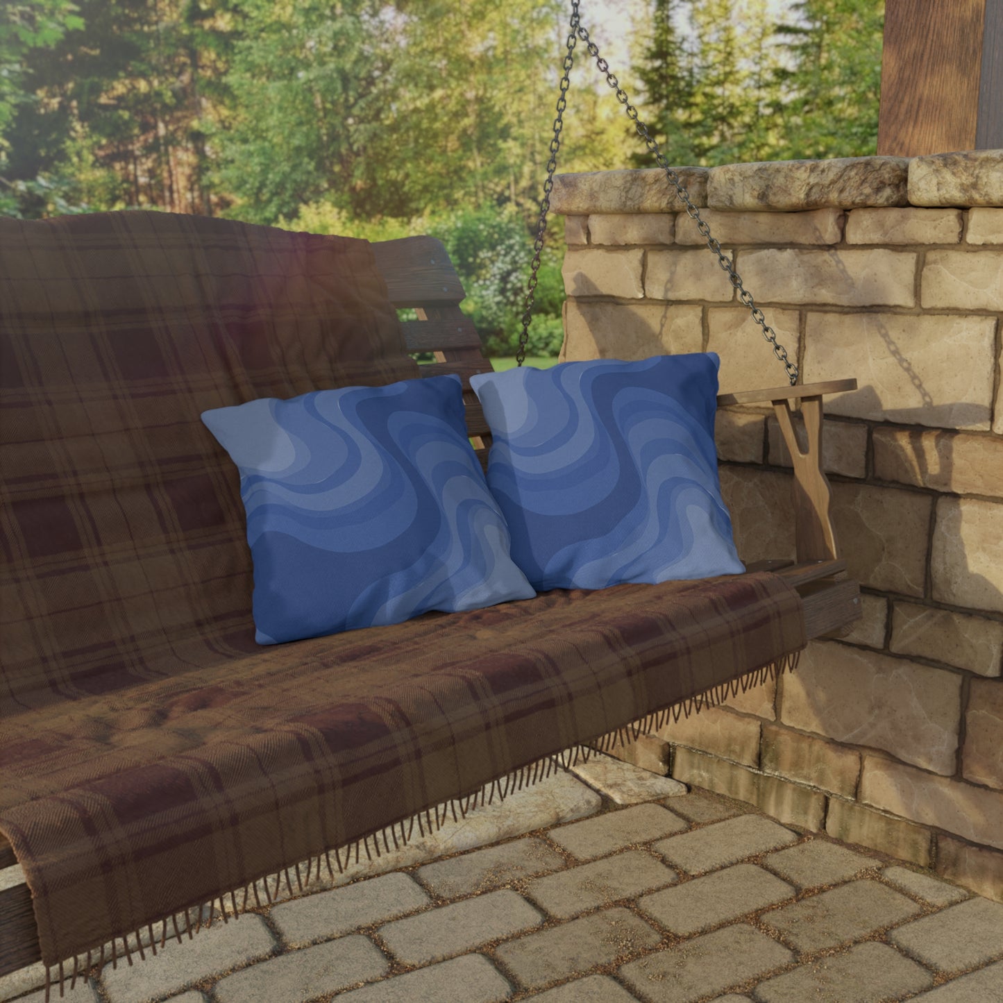 Deep Blue Wavey 16" x 16" Outdoor Pillow