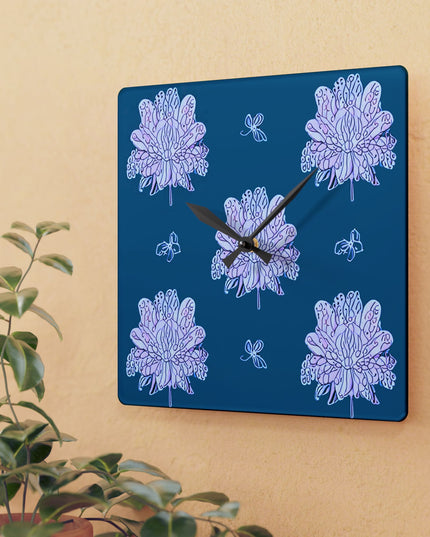 Lavender Floral Butterflies Acrylic Wall Clock, Round or Square, 10.75" x 10.75"