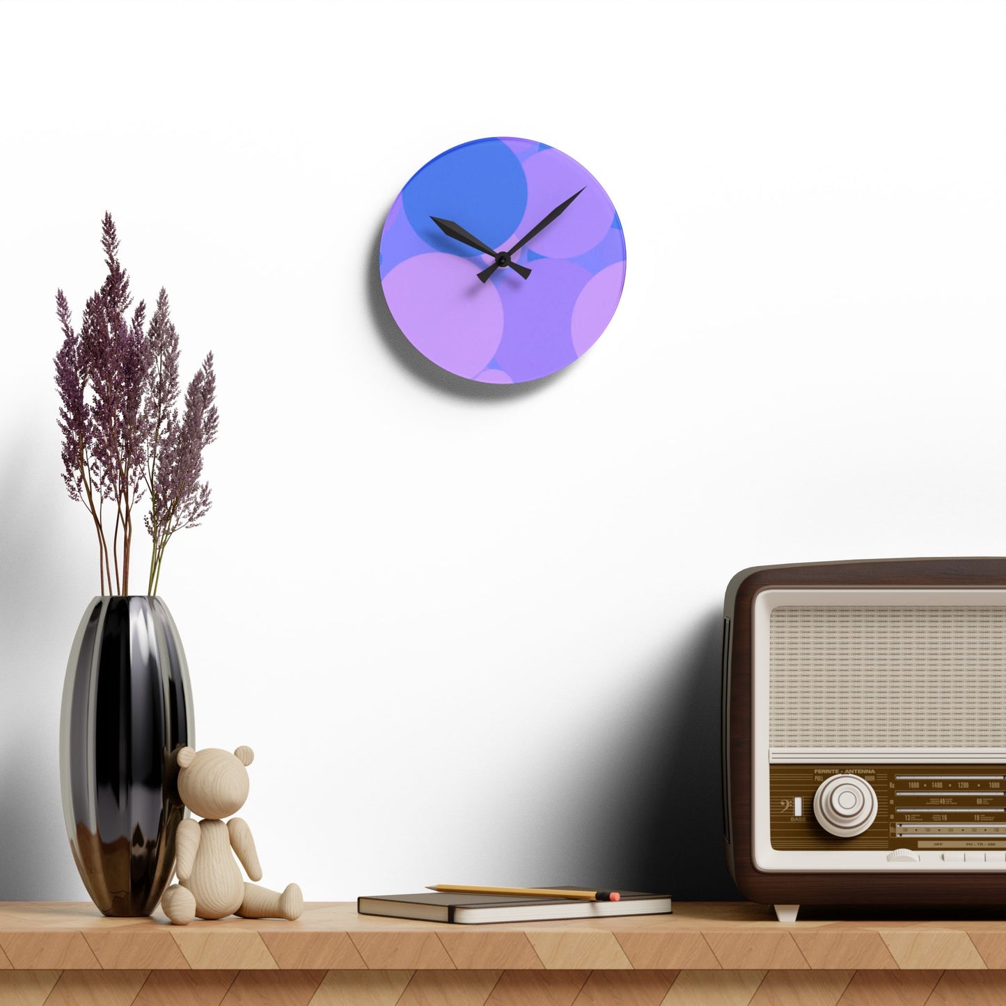 Pastel Purple Family Patches Acrylic Round Wall Clock, 8" x 8"