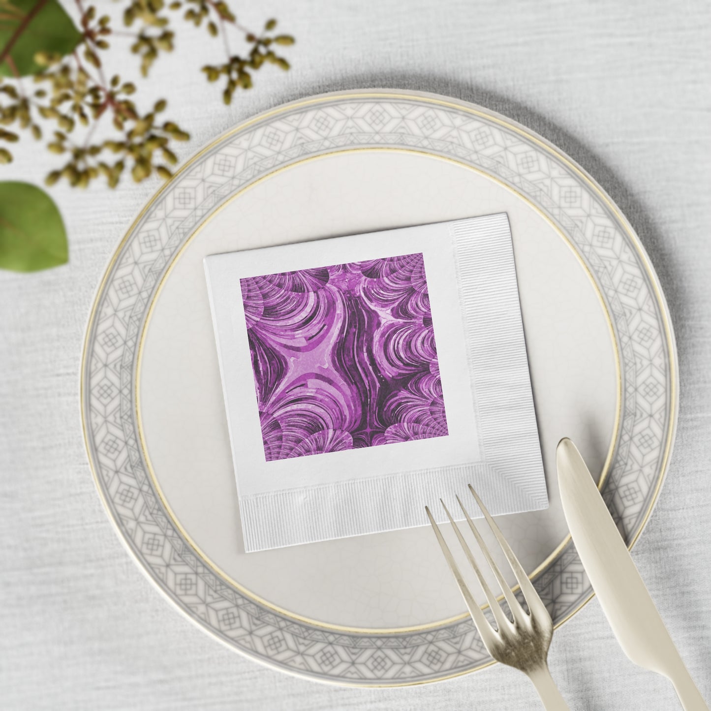 Uzi Spiral Powder Lavender Pastel White Coined Napkins, 4.8" x 4.8"