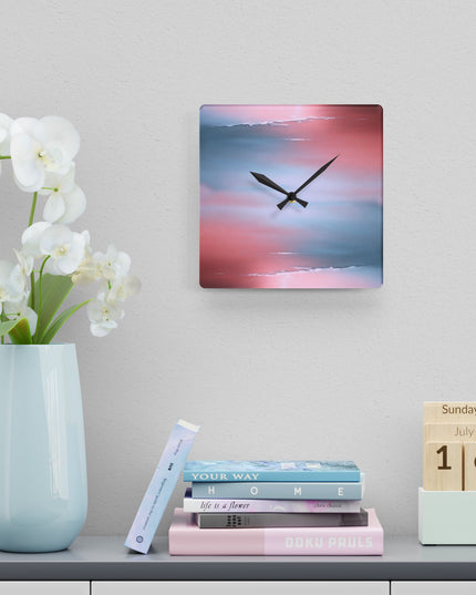 Gray Sea Pink Fog Acrylic Wall Clock, Round or Square, 10.75" x 10.75"