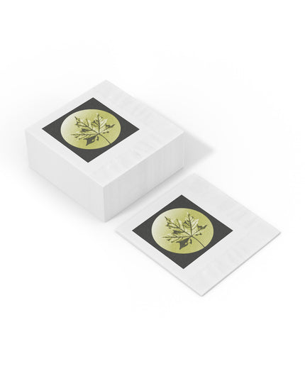 Lemongrass Maple Leaf White Coined Napkins, 4.8" x 4.8"