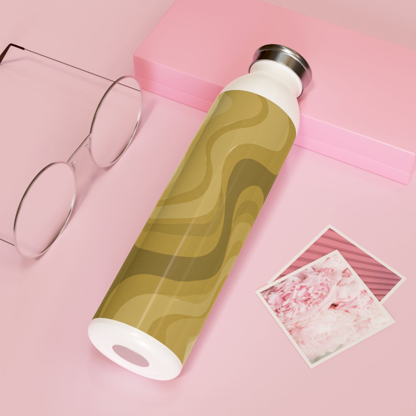 Brown Wavey Slim Water Bottle, 20 oz White