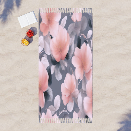 Peach and Blue Gray Floral Bunch 38" × 81" Boho Beach Cloth