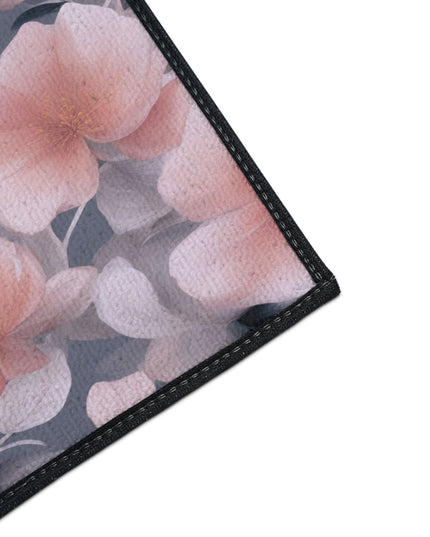 Peach and Blue Gray Floral Bunch Heavy Duty Floor Mat, 18" x 24"