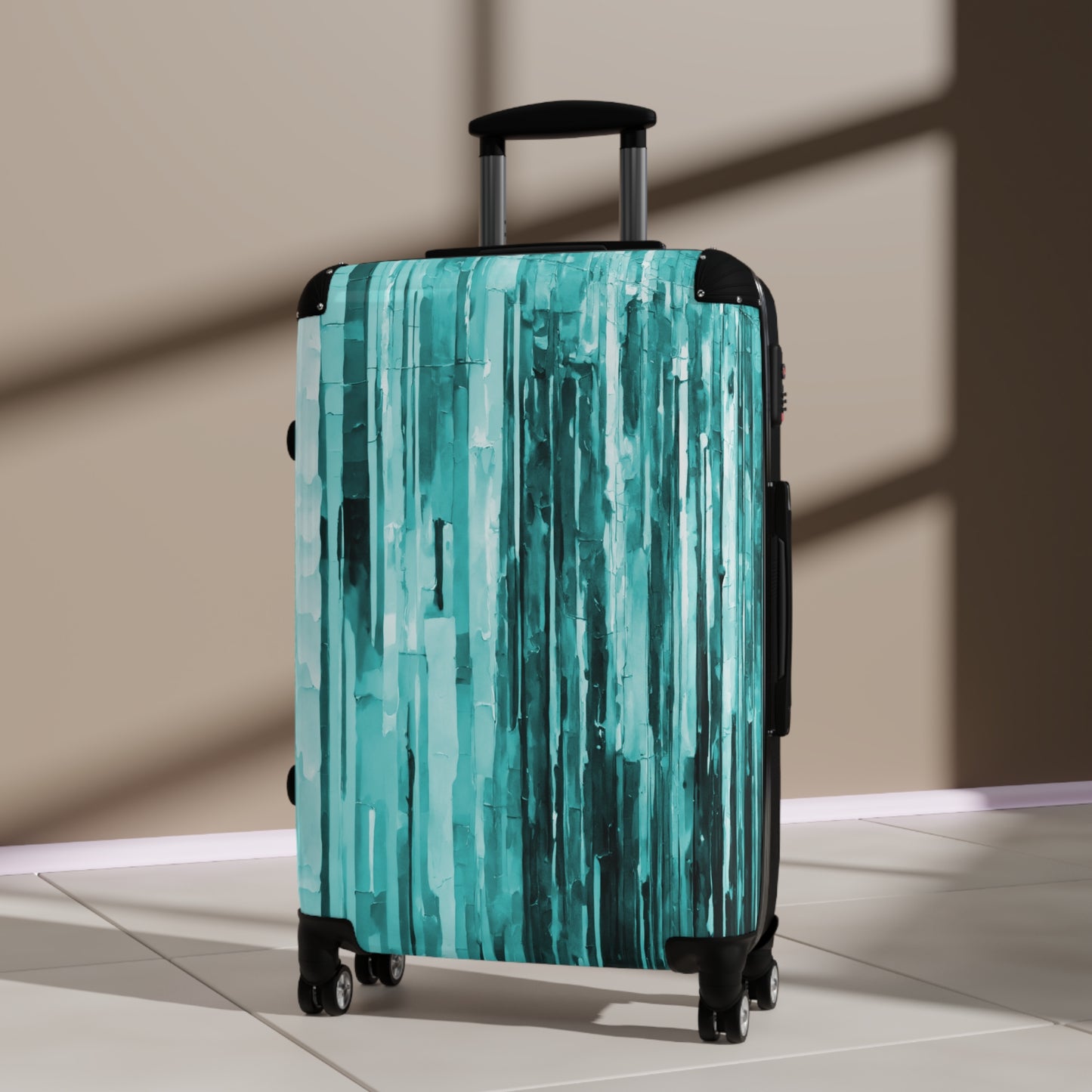 Striped Tif Medium Suitcase with built in lock, 4 double-wheels, telescopic handle, and ABS back hard-shell