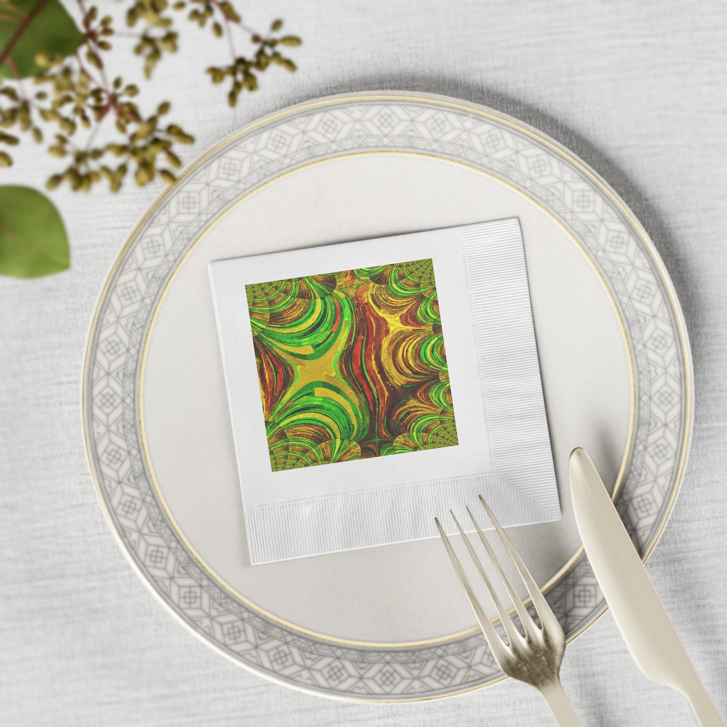 Uzi Spiral Beta White Coined Napkins, 4.8" x 4.8"