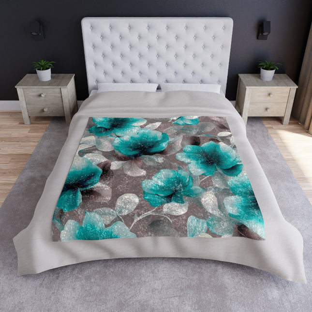 Tif Green Gray Floral Bunch Crushed Velvet Blanket, 50" x 60"