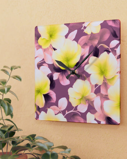 Lemon Blossom Floral Bunch Acrylic Wall Clock, Round or Square, 10.75" x 10.75"