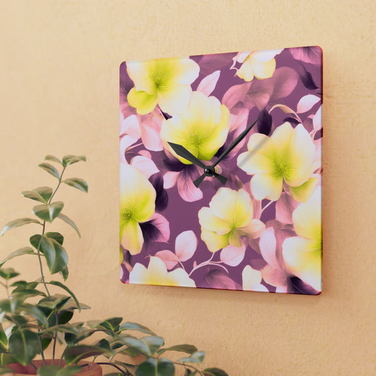 Lemon Blossom Floral Bunch Acrylic Wall Clock, Round or Square, 10.75" x 10.75"