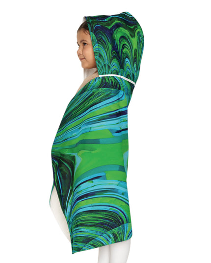 Uzi Spiral Blue Green Youth Hooded Towel, 24" x 48"