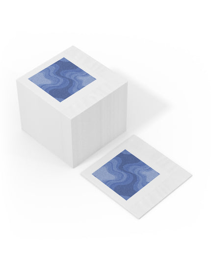 Deep Blue Wavey White Coined Napkins, 4.8" x 4.8"