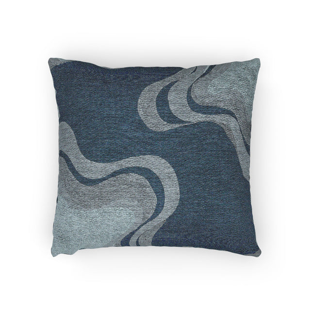 Deep Blue Wavey Woven Pillow, 17" x 18"