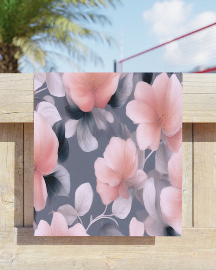 Peach and Blue Gray Floral Bunch Beach Towel, 18" x 27"