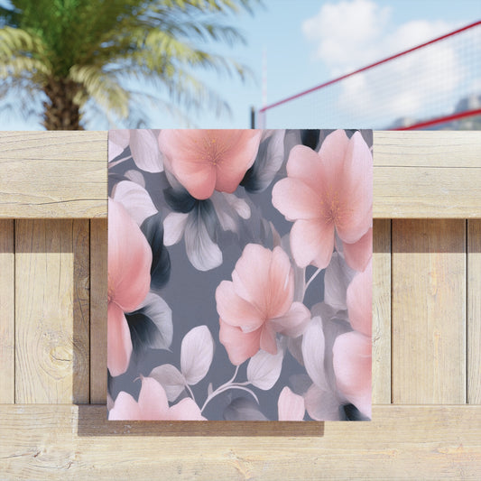 Peach and Blue Gray Floral Bunch Beach Towel, 18" x 27"