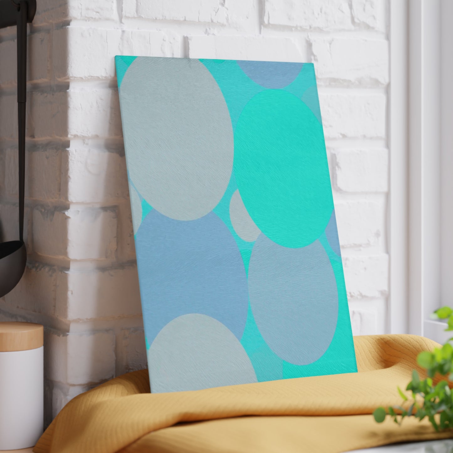 Pastel Tan and Tif Patches 8" x 11" Glass Cutting Board