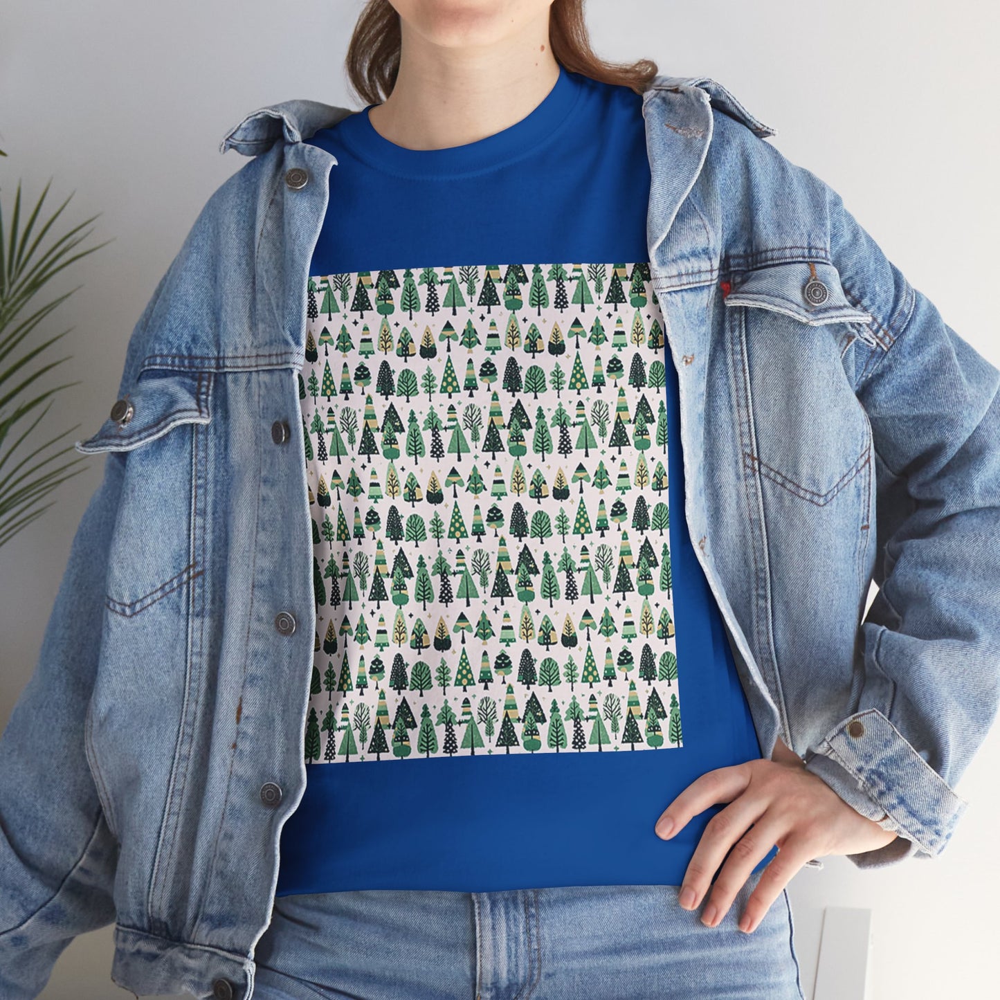 Mini Vintage Green Trees Unisex Heavy Cotton Tee, Medium