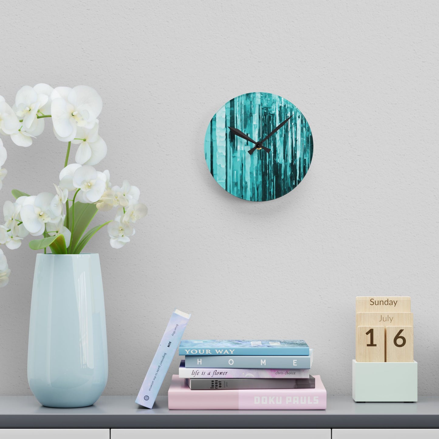 Striped Tif Acrylic Round Wall Clock, 8" x 8"