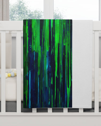 Striped Blue Green Fleece Baby Blanket, 30" x 40"