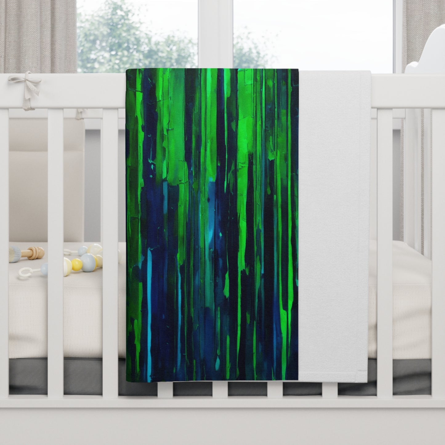 Striped Blue Green Fleece Baby Blanket, 30" x 40"