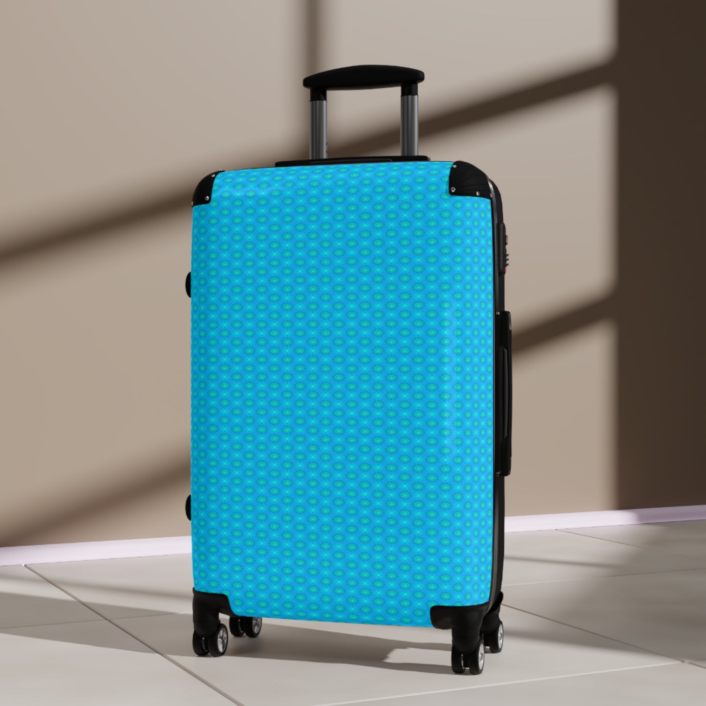 Light Blue Star-crossed Bodies Medium Suitcase with built in lock, 4 double-wheels, telescopic handle, and ABS back hard-shell