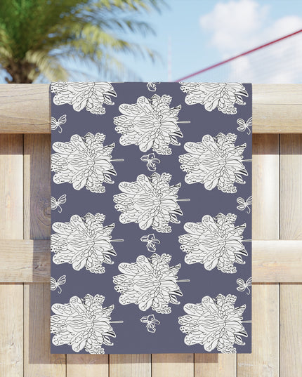 White Floral Butterflies Beach Towel, 24" x 44"