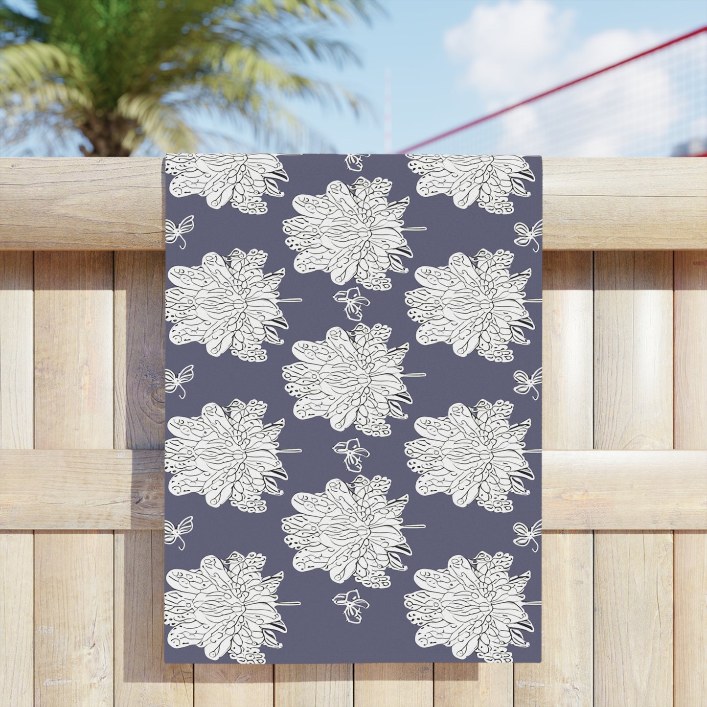 White Floral Butterflies Beach Towel, 24" x 44"